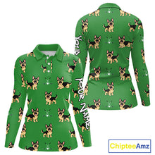 Load image into Gallery viewer, Funny German Shepherd Womens Long Sleeve Golf Polo Shirt Custom Green Team Golf Tops, Dog Lover Gift NHN0213