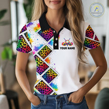 Load image into Gallery viewer, Rainbow Womens Golf Polo Shirt Leopard Print Pattern Custom Team Ladies Golf Top, Golf Gift NHN0228