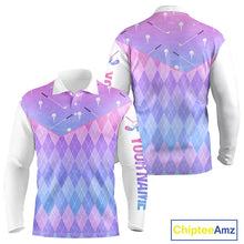 Load image into Gallery viewer, Argyle Long Sleeve Golf Polo Shirt Custom Pink &amp; Purple Plaid Golf Clubs Pattern Team Golf Top, Golf Gifts NHN0114