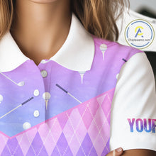 Load image into Gallery viewer, Argyle Golf Polo Shirt For Women Custom Pink &amp; Purple Golf Clubs Plaid Team Golf Top, Golf Gifts NHN0114