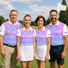 Load image into Gallery viewer, Argyle Golf Polo Shirt For Women Custom Pink &amp; Purple Golf Clubs Plaid Team Golf Top, Golf Gifts NHN0114