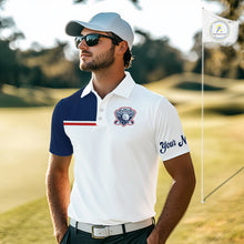Load image into Gallery viewer, Blue And White Golf Polo Shirt, Custom Name Mens Golf Polo Shirts, Personalized Golf Gifts NHN0117