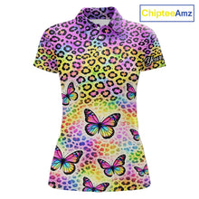 Load image into Gallery viewer, Womens Golf Polo Shirt Colorful Rainbow Leopard Print Custom Butterfly Team Ladies Golf Tops NHN0180