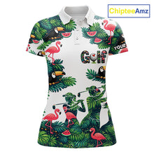 Load image into Gallery viewer, Funny Womens Golf Polo Shirt Custom Floral Tropical Pattern Flamingo Golf Shirts For Ladies NHN0193