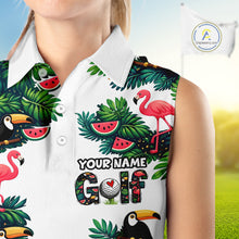 Load image into Gallery viewer, Funny Womens Sleeveless Golf Polo Shirt Custom Tropical Pattern, Flamingo Golf Shirt For Ladies NHN0193