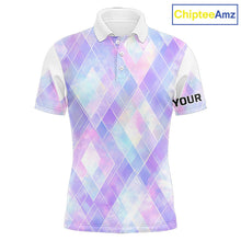 Load image into Gallery viewer, Violet And Blue Square Pattern Mens Golf Polo Shirt Custom Name Golf Tops For Men NHN0203