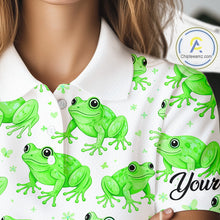 Load image into Gallery viewer, Funny Green Frog Pattern Womens Golf Polo Shirts Custom Golf Attire For Ladies , Golfer Gifts NHN0134