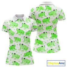 Load image into Gallery viewer, Funny Green Frog Pattern Womens Golf Polo Shirts Custom Golf Attire For Ladies , Golfer Gifts NHN0134