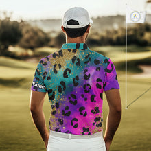 Load image into Gallery viewer, Leopard Mens Golf Polo Shirt Custom Colorful Neon Rainbow Leopard Pattern Team Golf Tops, Golf Gifts NHN0217