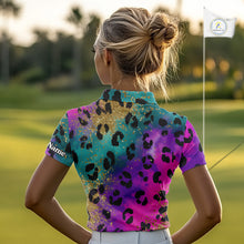 Load image into Gallery viewer, Leopard Womens Golf Polo Shirt Custom Colorful Neon Rainbow Leopard Pattern Team Golf Top, Golf Gifts NHN0217