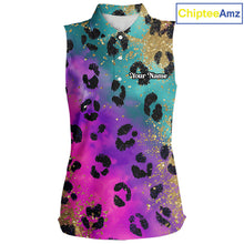 Load image into Gallery viewer, Womens Sleeveless Golf Polo Shirt Custom Colorful Neon Rainbow Leopard Pattern Team Golf Tops NHN0217