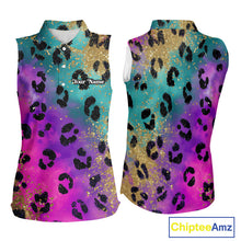 Load image into Gallery viewer, Womens Sleeveless Golf Polo Shirt Custom Colorful Neon Rainbow Leopard Pattern Team Golf Tops NHN0217