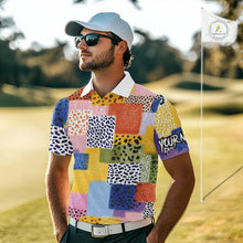 Load image into Gallery viewer, Funny Plaid Mens Golf Polo Shirt Custom Colorful Leopard Square Pattern Team Golf Tops, Golf Gifts NHN0218