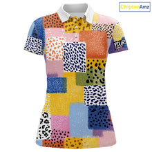 Load image into Gallery viewer, Funny Plaid Womens Golf Polo Shirt Custom Colorful Leopard Square Pattern Team Golf Tops, Golf Gifts NHN0218
