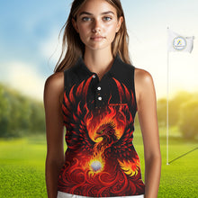 Load image into Gallery viewer, Womens Sleeveless Golf Polo Shirt Custom Phoenix Red Flame Team Golf Tops, Black Golf Outfit For Ladies NHN0084