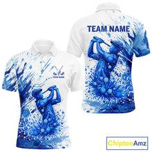 Load image into Gallery viewer, Golf Polo Shirts, Mens Golf Polo Shirts Blue Painting Golfer Custom Name Team Golf Shirt, Golf Gifts NHN0090