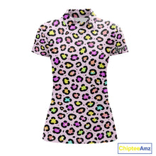Load image into Gallery viewer, Womens Golf Polo Shirts Custom Colorful Neon Rainbow Leopard Team Golf Shirt Gifts For Golf Lovers NHN0154
