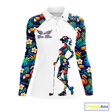 Load image into Gallery viewer, Funny Womens Long Sleeve Golf Polo Shirt Custom Toucan Tropical Pattern, Flamingo Golf ShirtsNHN0099