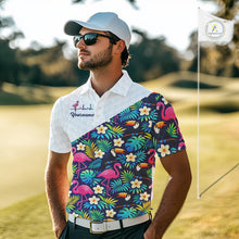 Load image into Gallery viewer, Funny Mens Golf Polo Shirt Custom Toucan Tropical Pattern, Flamingo Golf Shirts For Men NHN0192