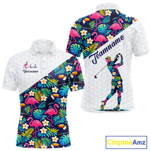 Load image into Gallery viewer, Funny Mens Golf Polo Shirt Custom Toucan Tropical Pattern, Flamingo Golf Shirts For Men NHN0192