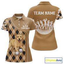 Load image into Gallery viewer, Funny Golden Retriever Womens Golf Polo Shirt Custom Argyle Plaid Pattern Team Golf Tops, Dog Lover NHN0197