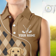 Load image into Gallery viewer, Funny Golden Retriever Womens Sleeveless Golf Polo Shirt Custom Argyle Plaid Pattern Team Golf Tops NHN0197
