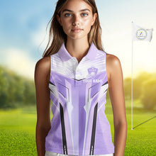 Load image into Gallery viewer, Womens Sleeveless Golf Polo Shirt Purple Geometric Pattern Custom Team Ladies Golf Tops, Golf Gifts NHN0199