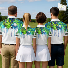 Load image into Gallery viewer, Watercolor Womens Golf Polo Shirt Custom Green Golf Ball Pattern Golf Tops For Ladies, Golf Gifts NHN0113
