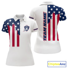 Load image into Gallery viewer, American Flag Womens Golf Polo Shirt Custom Red, White And Blue Team Golf Jersey, Patriotic Golf Shirts NHN0118