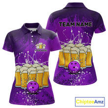 Load image into Gallery viewer, Beer Bowling Shirts Team Women Men Custom Purple Bowling Jersey Bowl League MBL249