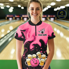 Load image into Gallery viewer, Funny Beer Bowling Shirts Pink for Women Men Bowling Polo&amp;1/4 Zip Bowling League MBL252