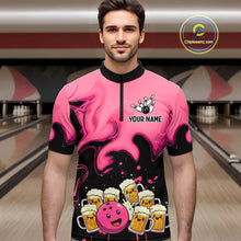 Load image into Gallery viewer, Funny Beer Bowling Shirts Pink for Women Men Bowling Polo&amp;1/4 Zip Bowling League MBL252