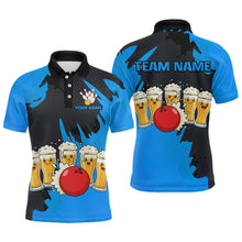 Load image into Gallery viewer, Funny Beer Bowling Shirts Blue for Women Men Team Bowling Polo &amp; 1/4 Zip Shirts MBL251