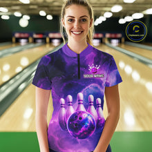 Load image into Gallery viewer, Galaxy Purple Bowling Shirts Yellow for Team Women Men Bowling Polo &amp; 1/4 Zip Shirt MBL246