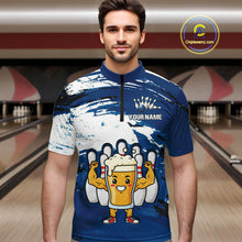 Load image into Gallery viewer, Blue Funny Beer Bowling Shirts for Women Men Team Bowling Polo&amp;1/4 Zip Bowl League MBL253