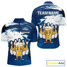 Load image into Gallery viewer, Blue Funny Beer Bowling Shirts for Women Men Team Bowling Polo&amp;1/4 Zip Bowl League MBL253
