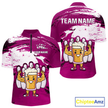 Load image into Gallery viewer, Pink Funny Beer Bowling Shirts for Women Men Team Bowling Polo&amp;1/4 Zip Bowl League MBL253