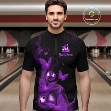 Load image into Gallery viewer, Custom Purple Butterfly Galaxy Bowling Jersey for Men Bowling Team Shirts Bowling League HNT310
