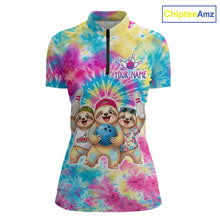 Load image into Gallery viewer, Custom Funny Sloth Bowling Jersey for Women Tropical Tie-Dye Bowling Team Shirts Bowling League HNT306