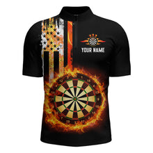 Load image into Gallery viewer, Custom Flame US Flag Darts Shirt for Men Darts Team Jerseys Dart Tournament Polo &amp; 1/4 Zip NNT115