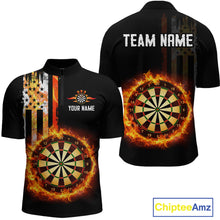 Load image into Gallery viewer, Custom Flame US Flag Darts Shirt for Men Darts Team Jerseys Dart Tournament Polo &amp; 1/4 Zip NNT115