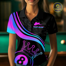 Load image into Gallery viewer, Neon 8 Ball Crown Billiard Shirts for Women Custom Billiard League Billiard Team Shirts Polo &amp; 1/4 Zip NNT103