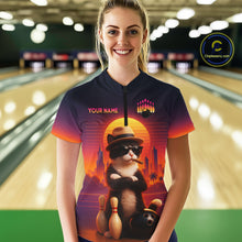 Load image into Gallery viewer, Custom Funny Cat Bowling Jersey for Women Bowling League Bowling Team Shirts Polo &amp; 1/4 Zip HNT197