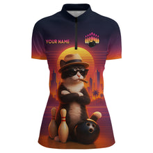 Load image into Gallery viewer, Custom Funny Cat Bowling Jersey for Women Bowling League Bowling Team Shirts Polo &amp; 1/4 Zip HNT197
