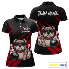 Load image into Gallery viewer, Custom red funny bulldog bowling jersey for women, personalized team bowling polo shirt front view and back view.