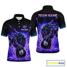 Load image into Gallery viewer, Black polo shirt with a panther and 8-ball design on a white background, featuring 'Chiptee Amz' branding.