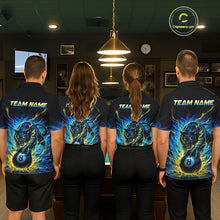 Load image into Gallery viewer, Four people wearing matching blue shirts with a panther design in a pool hall.