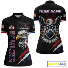 Load image into Gallery viewer, Bowling jersey with eagle design, American flag elements, and 'Team Name' text on a white background.