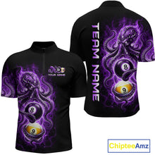 Load image into Gallery viewer, Black polo shirt with purple and yellow design featuring numbers 8 and 9, on a white background.