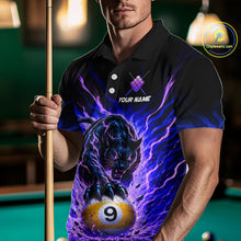 Load image into Gallery viewer, Man holding a pool cue wearing a black shirt with a panther and pool ball design.